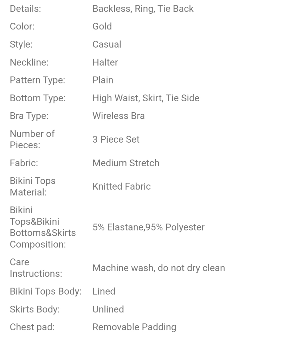 Plus Size Women Sexy PU Leather Gold Fashion Halter Bikini Set With Skirt , For Summer Beach Vacation COCOMONEY