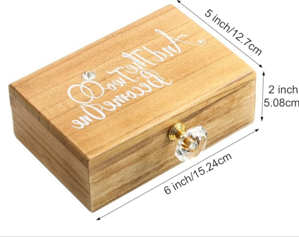 Wedding Ring Bearer Box and Then Two Become One Mr. and Mrs. Diamond Ring Box Holder Elegant Wedding Gift, 5W x 6D x 2H(