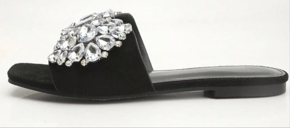 Fashionable & Elegant Rhinestone-Decor Square Toe Flat Sandals For Women