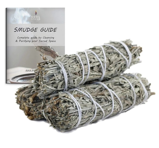 4 Inch 3 Pack Blue Sage Smudge Sticks with Starter Guide for Yoga | Floral Home Sage | Big Sage Smudge Stick Bundle Sage to Get Rid of Evil Spirits | Sage for Cleansing House Blessing