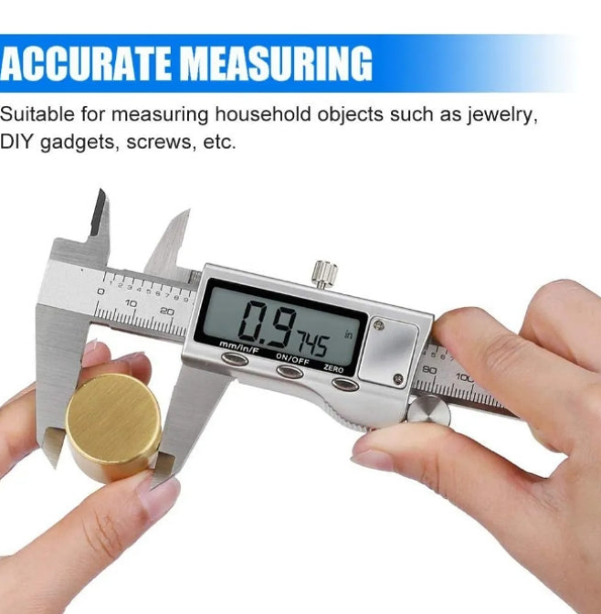 Digital Caliper Measuring Tool, Stainless Steel Vernier Caliper Digital Micrometer with Large LCD Screen, Easy Switch from Inch Metric Fraction, 6 Inch Caliper Tool for DIY/Household