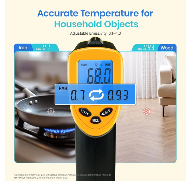 Infrared Thermometer Laser Temperature Gun 774, Meat Food Candy Oven Thermometer for Griddle Accessories, Heat Gun for Cooking Refrigerator Tools, Yellow, -58ยฐF to 842ยฐF