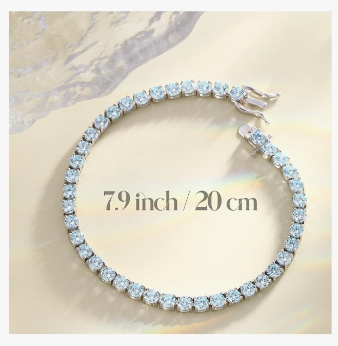 Sterling Silver Gemstone Tennis Bracelets Fine Jewelry Wedding Bridal Prom Birthday Gift for Women Her, Length 7.9 Inch Width 4mm