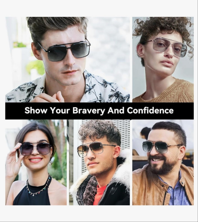 Square Aviator Sunglasses for Men and Women Fashion Metal Vintage Gradient Shades Sunglasses UV400 Protection