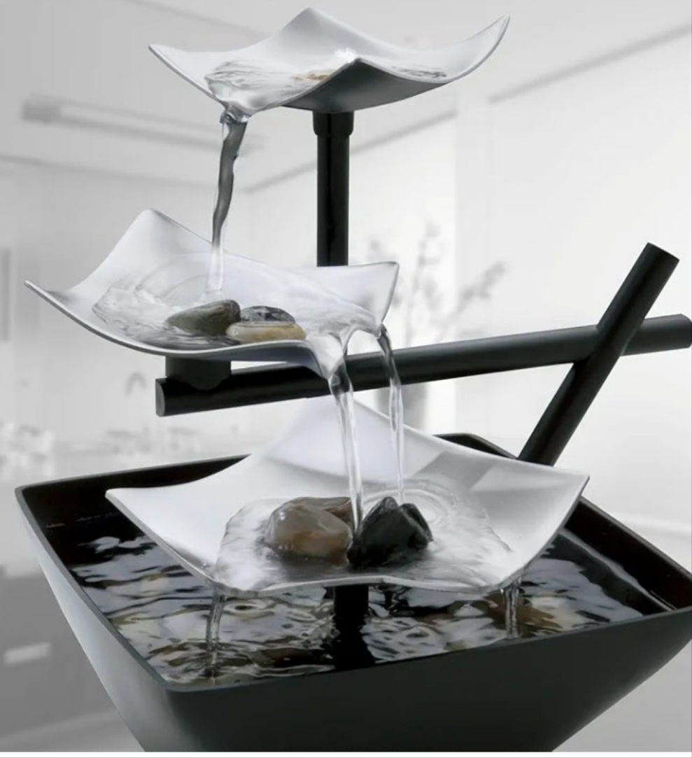 Tabletop Water Fountain, Home Décor Soothing Sound Machine - Automatic Pump, Deep Basin & Natural River Rocks. Indoor Zen Relaxation for Office, Living Room, or Bedroom, 8.25” Tall
