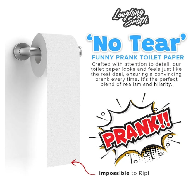 No Tear Prank Toilet Paper - Impossible to Rip Gag for Adults and Kids