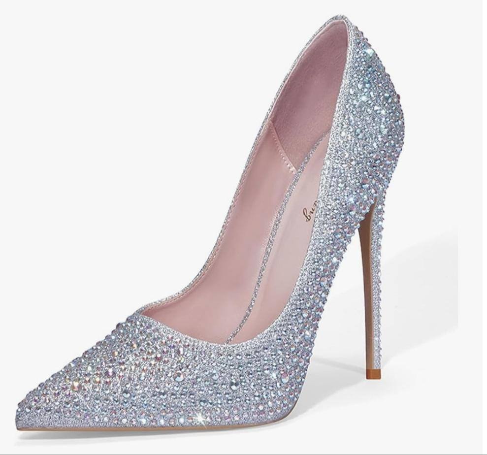 Women Pumps, Pointed Toe High Heel Glitter Rhinestone Heels Sparkly Prom Shoes Stiletto Wedding Heels for Bride Shoes for Women