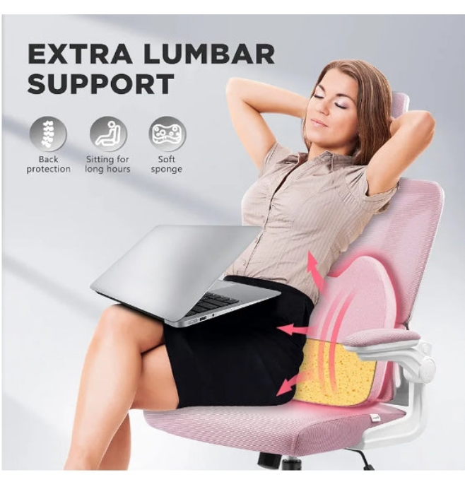 Office Chair with Lumbar Support Pillow, Ergonomic Chair with Headrest & Flip-up Arms, Mesh Office Chair Rocking Function, High Back Home Office Desk Chairs