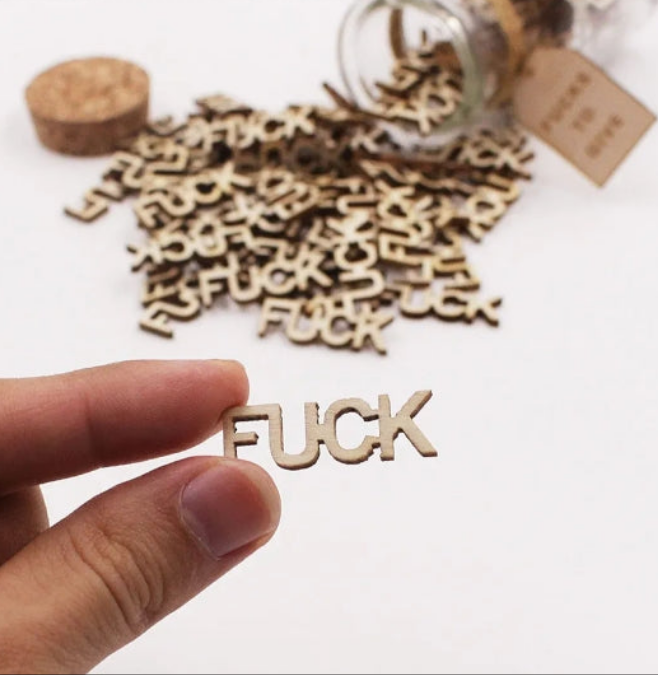 Jar of Fucks(5oz)Gift Jar,Fucks to Give,Fuck Wooden Cutout Letter Piece Bad Mood Vent Spoof Birthday Day,Holiday, Gift to Friend,Funny Gift,Valentines Day.