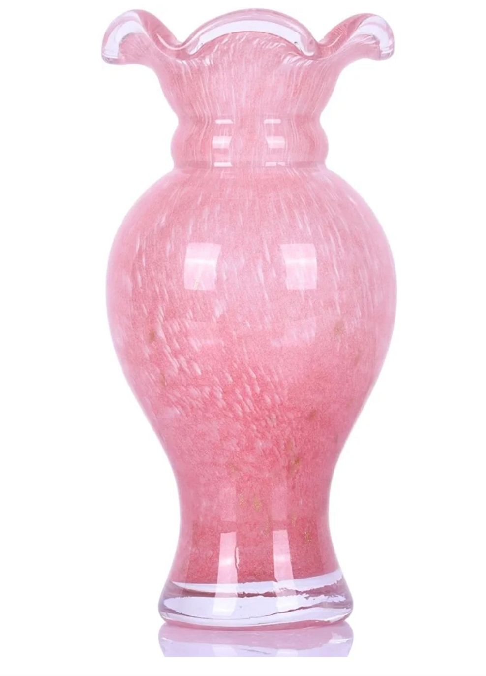 Hand Blown Glass Vase - Pink Glass Vase with Wide Mouth Decorative Centerpiece for Office, Dining Room Table, Mantelpiece and Wedding Table