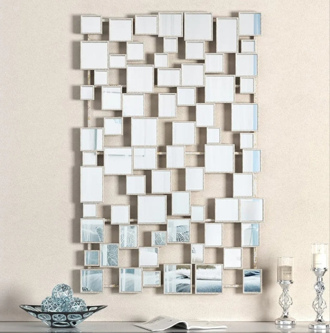 Large Accent Mirror - Silver Decorative Mirror 45×30 Inch Metal Framed Rectangular Wall Mirror for Home Living Rooms Entryways