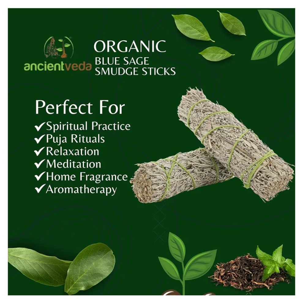 4 Inch 3 Pack Blue Sage Smudge Sticks with Starter Guide for Yoga | Floral Home Sage | Big Sage Smudge Stick Bundle Sage to Get Rid of Evil Spirits | Sage for Cleansing House Blessing