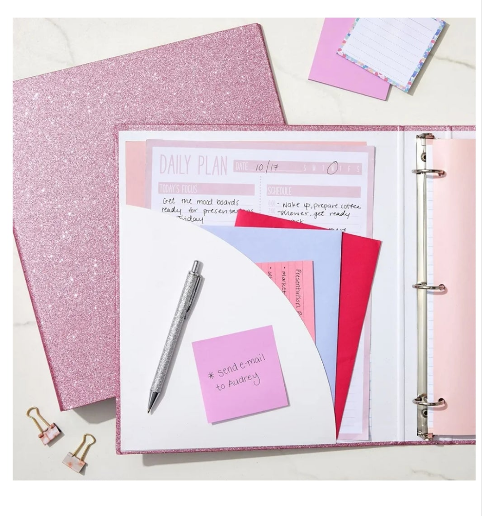 2 Pack Sparkly Pink 3 Ring Binder with 2 Inch Rings, Glitter File Folder Pockets for Office Supplies, Planner, Portfolio 350 Sheet Capacity (11 x 12 in)