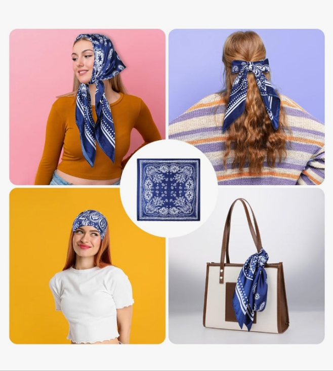 Women Square Satin Head Scarves Satin Scarf, 35" Large Soft Square Satin Scarf Bandana Scarf