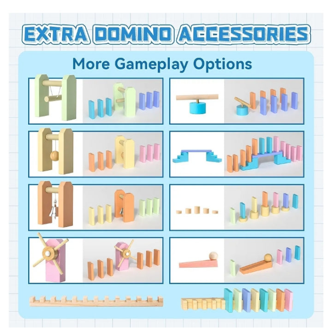VigorFun 1000+ PCS Dominoes Set for Kids - Wooden Dominos with Extra Blocks and Storage Bag, Building Stacking Game Toys for 3+ Year Old Boys Birthday Gifts