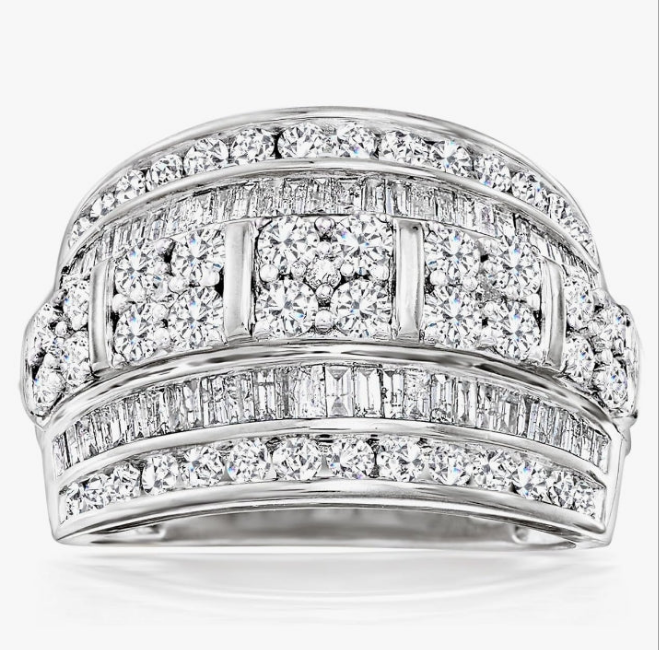2.00 ct. t.w. Baguette and Round Diamond Multi-Row Ring in Sterling Silver