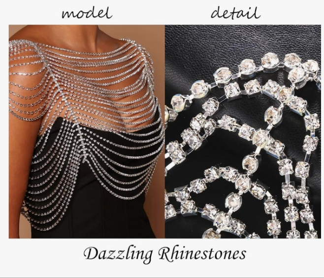 Shinny Silver Rhinestone Top For Women Sexy Silver Bikini Crystal Body Chains Shirt Jewelry Handmade