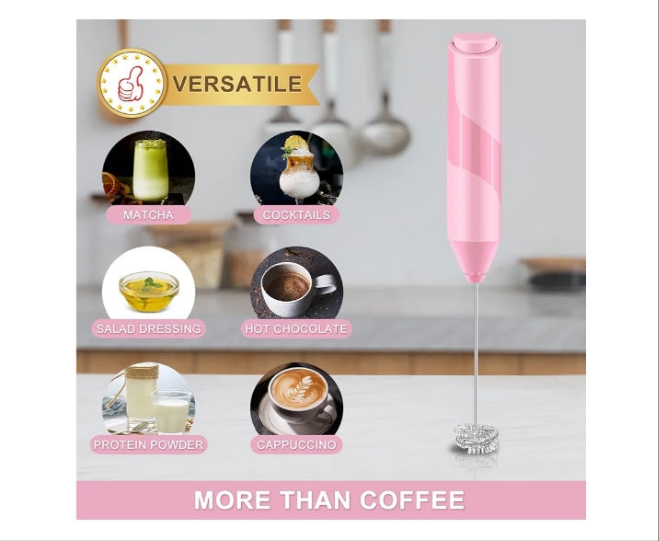 Double Whisk Frother, Handheld Electric Blender stick, Drink Mixer with Food Grade Stainless Steel Stirrer, Battery Operated Foam Maker for Coffee, Cappuccino, Frappe, Matcha, Hot Chocolate Latte