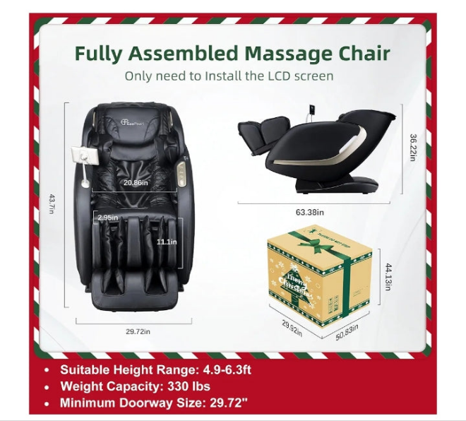 Massage Chair, 4D Full Body Zero Gravity Massage Chairs with APP, SL Track Shiatsu Stretch Massage Recliner Chair with Electric Footrest, Heat, Foot Rollers, Body Scan(Black)