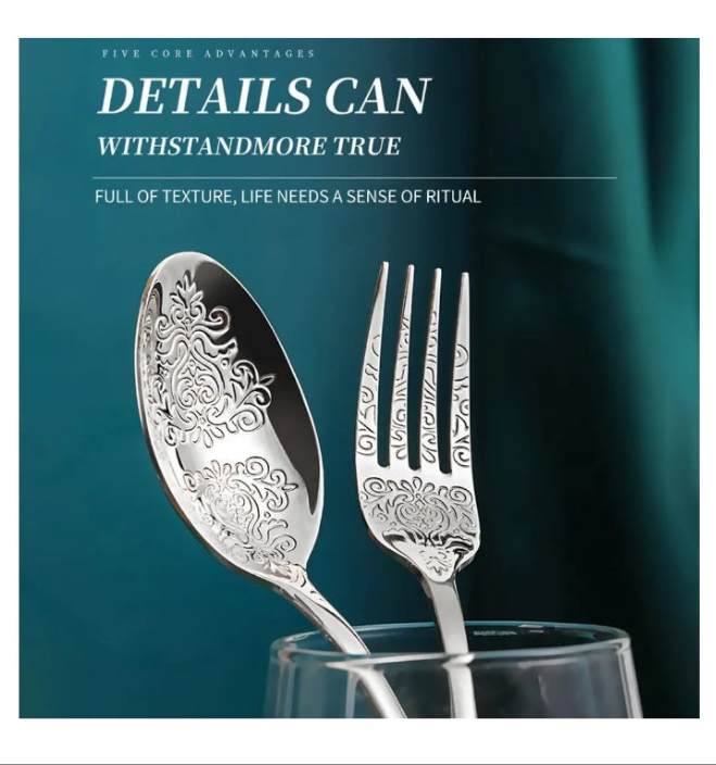 Cutlery Set for 8 Sterling Silver Silverware Set Forks Utensil Sets 32-PCS Apartment Essentials Kitchen Utensils Set Mirror Polished Glyphs Durable Ergonomic Dishwasher Safe Family Gatherings Silver