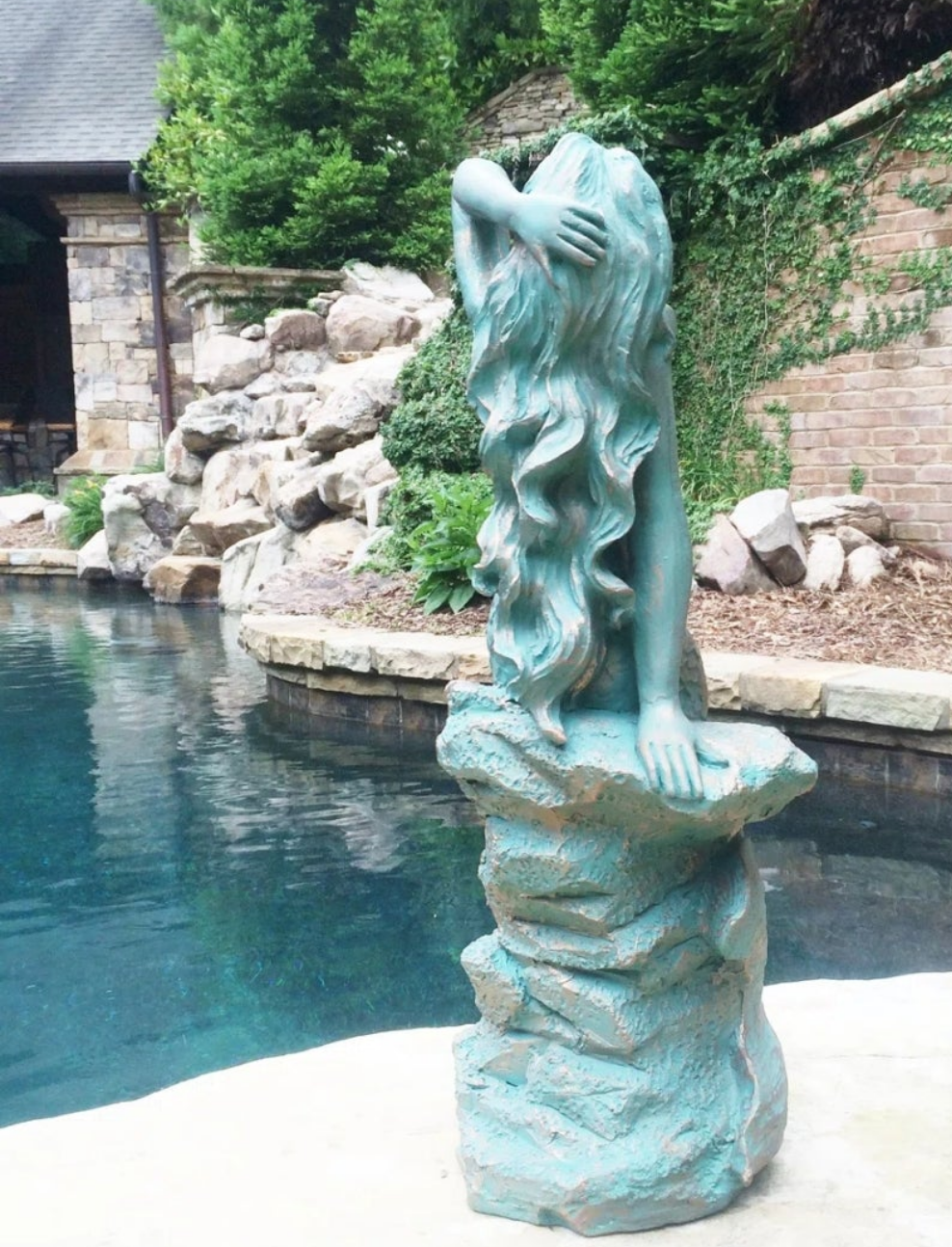 Sexy Mermaid on Coastal Rock Statue Outdoor Waterproof Porch Garden Pool Side Decor Bathroom
