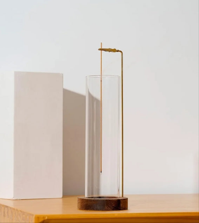 Incense Holder for Sticks, Anti-Ash Flying Incense Burner with 30 Incense Sticks, Detachable Glass Ash Catcher (Wood,