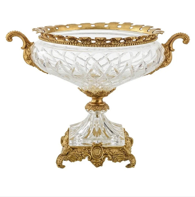 Crystal Copper Fruit Bowl Round Transparent Glass Fruit Plate Home Living Room Restaurant Desktop Decor Fruit Dish
