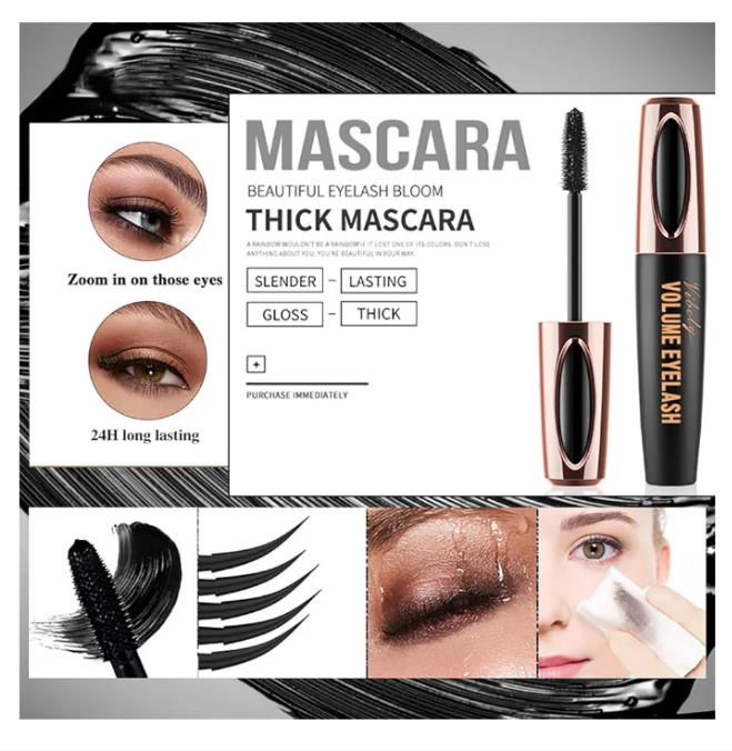 4D Silk Fiber Lash Mascara Extension Voluminous Mascara Waterproof & Smudge-Proof Long-Lasting 24 Hours No Flaking Longer Thicker Eyelashes,All Day Exquisitely Full