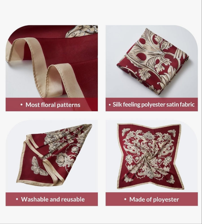 Silk Scarf 35” Head Scarf for Women Wraps Headscarf for Sleeping Square Hair Scarves Fashion Bandana Head scarf