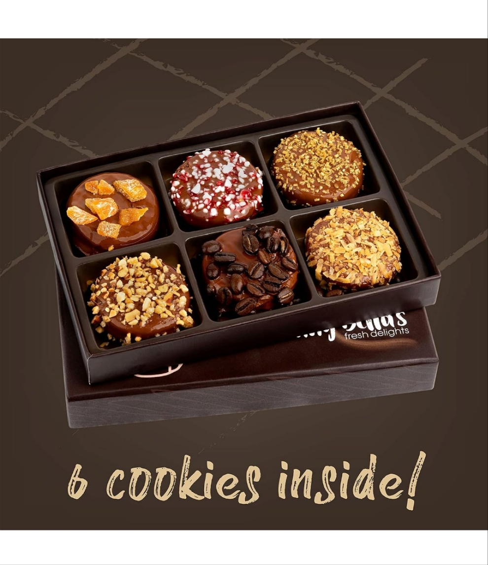 6 Chocolate Covered Cookies Gift Basket, Gourmet Candy Gift Box for Food Delivery, Cookie Gifts