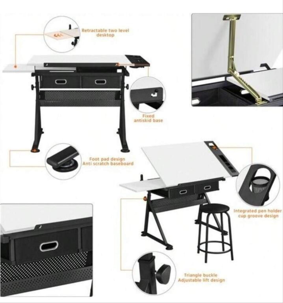 Height Adjustable Art Desk For Adults Tilting Tabletop Drafting Drawing Table