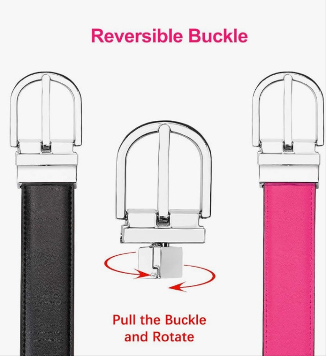 Reversible Belt Genuine Leather Fashion Belt With Single Prong Buckle For Women Youth Kids (1 Belt for 2 Colors)
