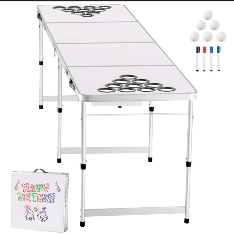 Beer Pong Tailgate Table Party Drinking Game Cup Holes Pong Balls
