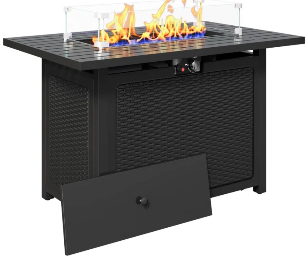 27'' H x 43'' W Steel Propane Outdoor Fire Pit Table with Cover