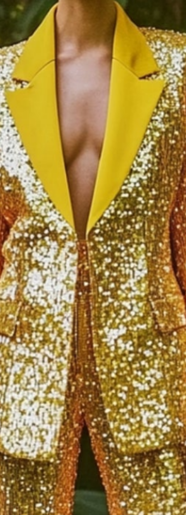 Sequined Blazer Two Piece Pant Suit-Yellow COCOMONEY