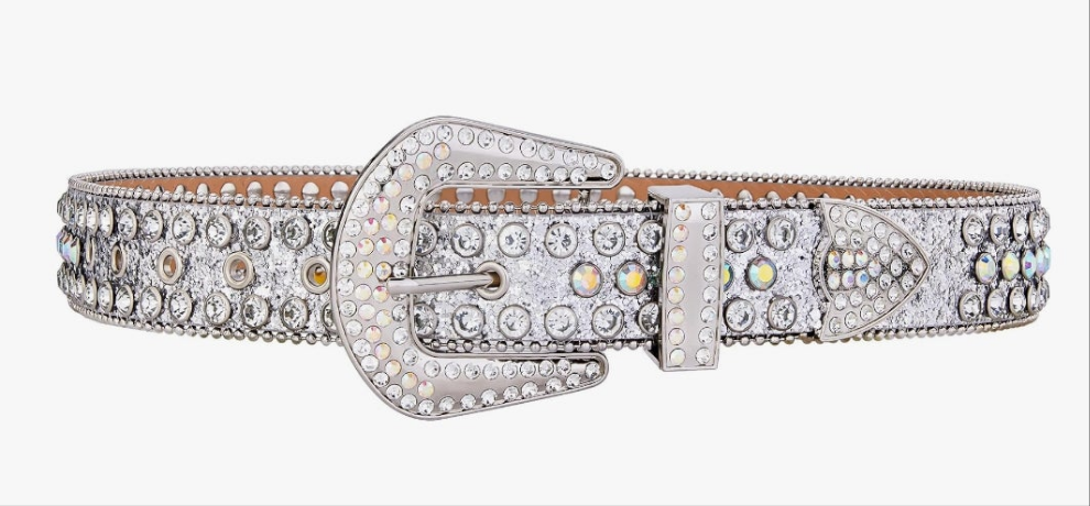 Men Fashion Rhinestone Belt Western Bling Studded Design Leather Diamond Belt for Jeans