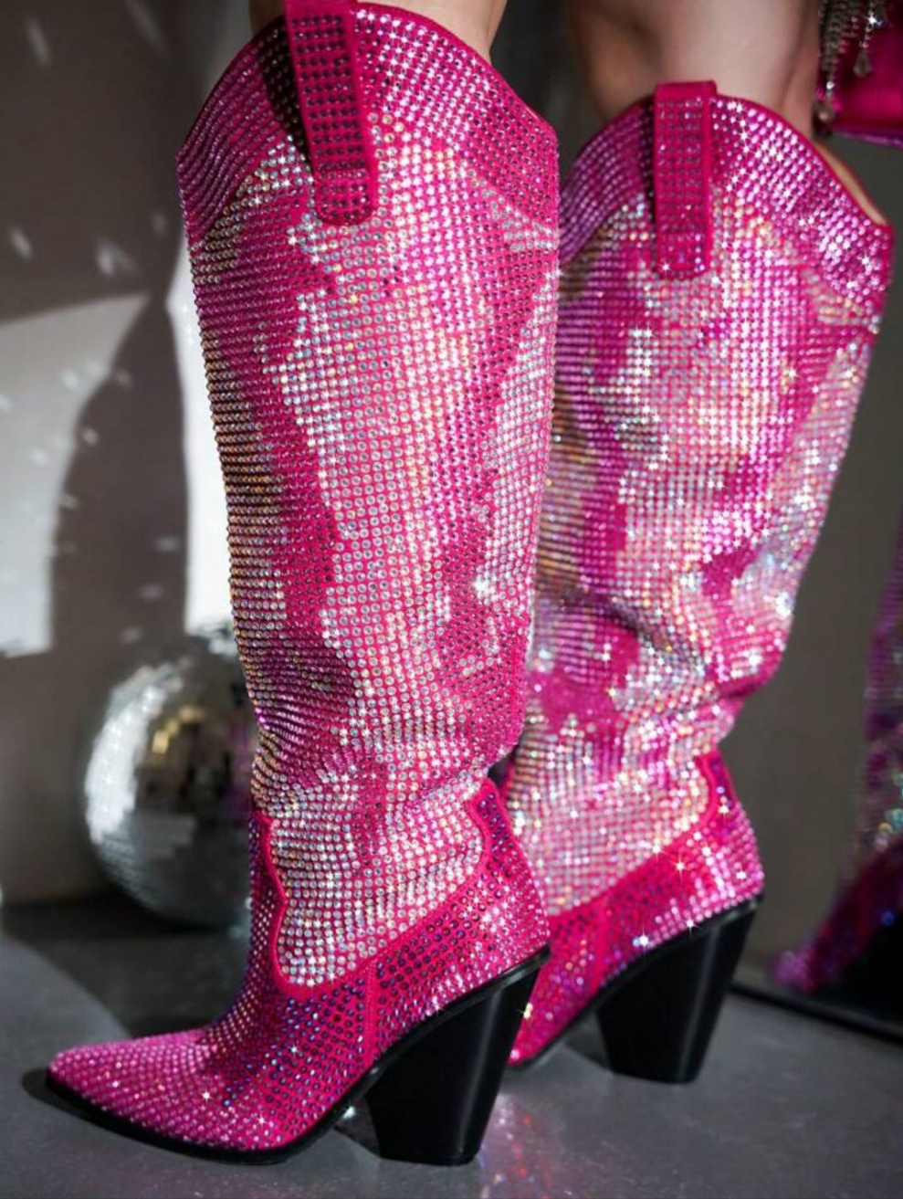 Rhinestone Embelished Western Inpired Knee High Boots