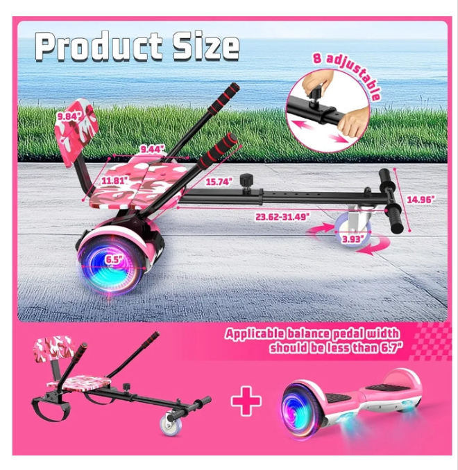 Scooter with Seat Attachment, Scooter Go Kart Combo with Corlorful LED Lights, Adjustable Frame Length, for Kids