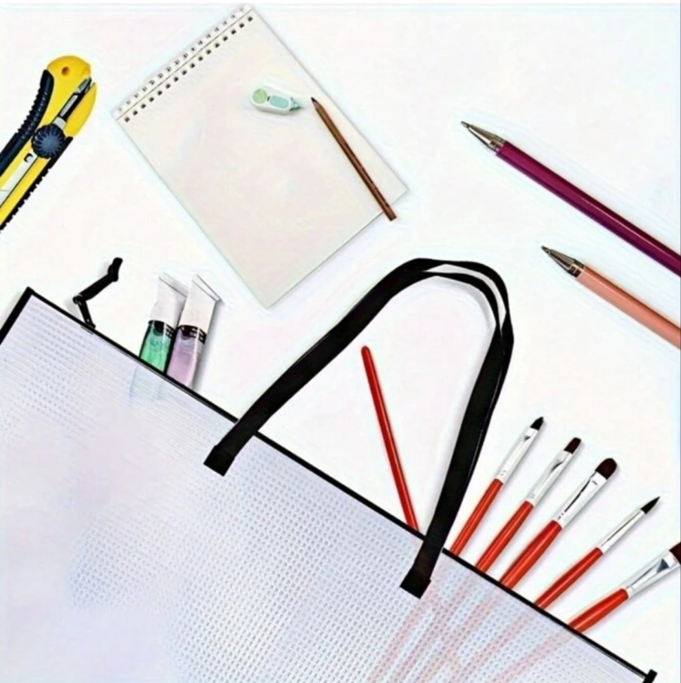 1pc Large Art Portfolio Bag, Poster Diamond Painting Storage Bag, With Zipper Handle, Portable Oil Painting Storage Bag, Mesh Transparent Folder Storage Bag, Used For Bulletin Board Art Charts And Teaching Materials, School Office Supplies Art Craft Suppl