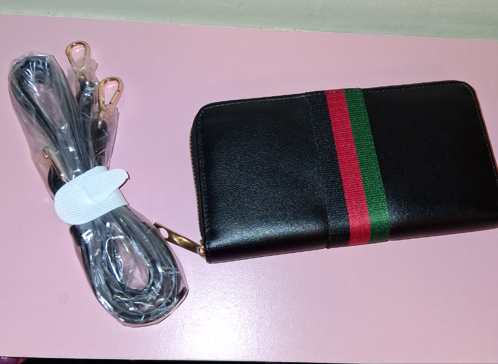 COCOMONEY HANDBAG BLACK WITH WALLET AND STRAP 10IN BY 8IN BY 5IN ONLY 2 of these pu