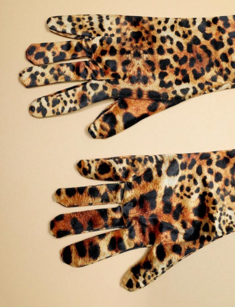 1 Pair Leopard Print Boho-Style Polyester Gloves, For Dates, Birthdays, Parties, Performances, And Vacations