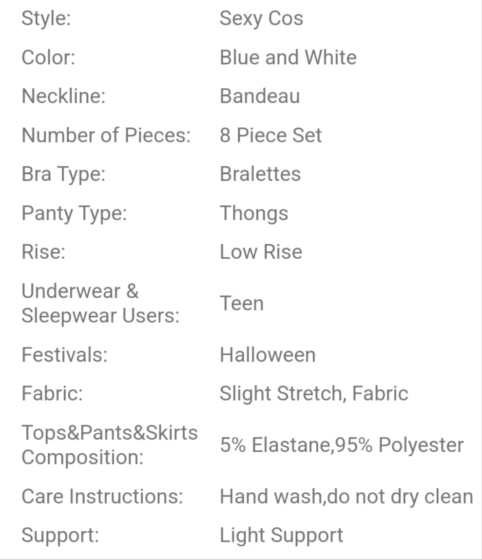 8pc set Polka Dot Print Contrast Lace Frill Trim Maid Costume Lingerie Set With Choker COCOMONEY
