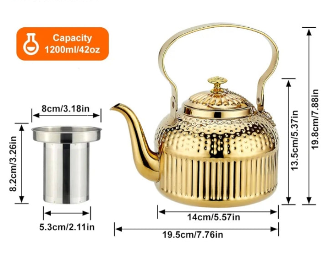 Antique 1.2L (40Oz) Stainless Steel Teapot with Infuser Gold