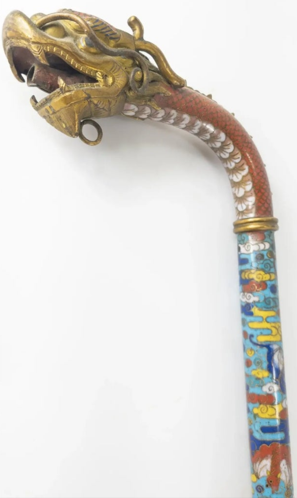 Rare 18th Century Chinese Cloisonne Enamel Gilt Bronze Dragon Cane Scepter