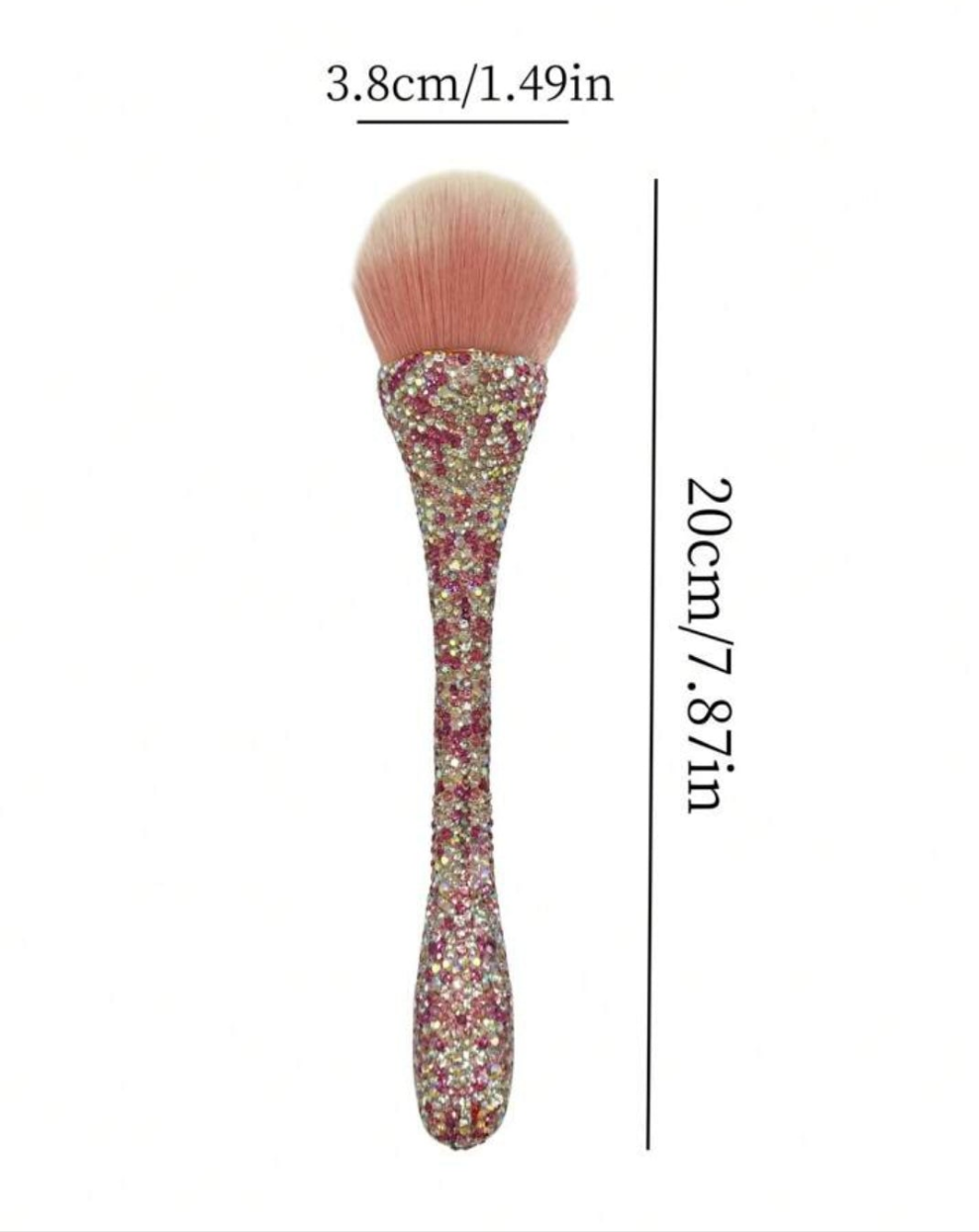 2pc Large Size Long Handle Makeup Brush, Premium Rhinestone Powder Brush With Slim Waist Handle Design For Blush