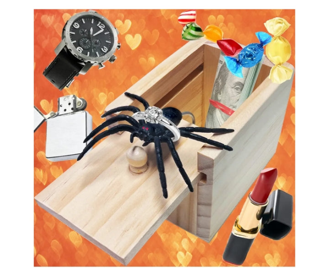 Spider Box Prank Toy Gag Gift Funny White Elephant Gifts for Adults, Wooden Christmas Birthday Surprise Gift Box Toys for Kids Teens Boys 6-8-12, Hilarious Stocking Stuffers for Adults Men Women