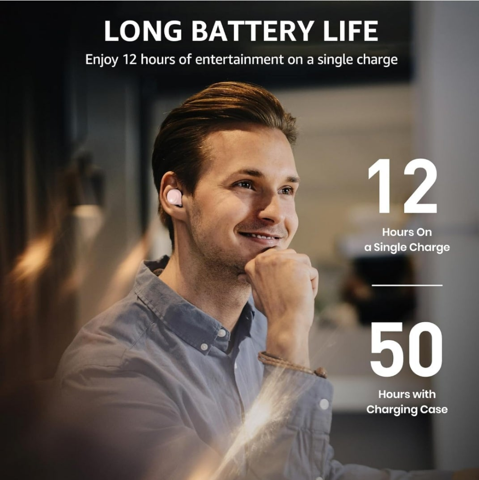 Wireless Earbuds Bluetooth 5.3 Headphones 50H Long Playtime, Wireless Charging Case, IPX8 Waterproof Stereo Earphones, Built-in Mic Calls, Headset Premium Deep Bass 32 Preset EQs via