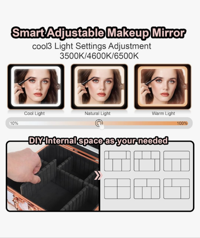 Travel Makeup Case With Light Up Mirror Portable Cosmetic Train Cases Organizer Makeup Box for Girls Makeup Artist, Makeup Tools, Hairstylist Travel Makeup Case