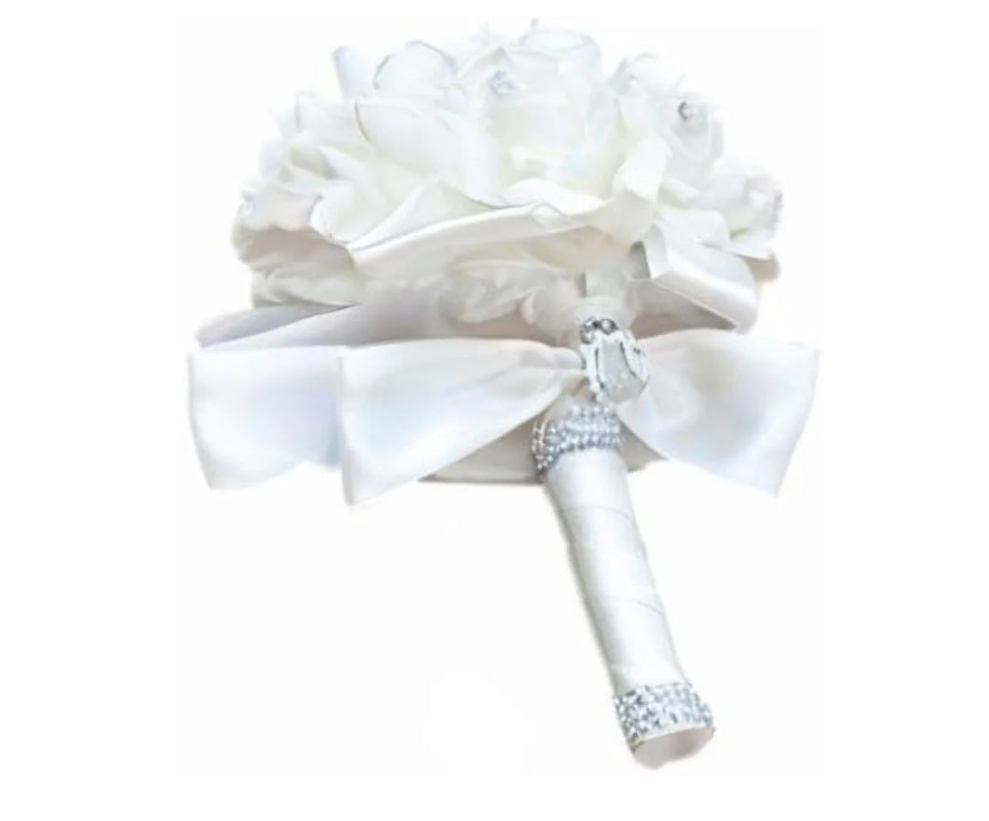 Wedding Bouquets for Bride White, Wedding Bouquet Bridesmaid,Bridesmaid Holding Flowers for Wedding Decoration (White+White)