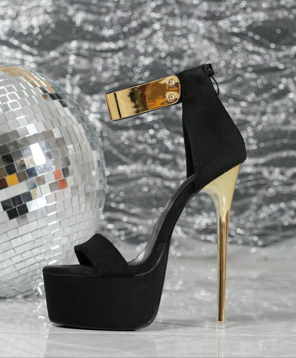 High Heeled Sandals With Zipper Front Decoration, Peep Toe, Thin High Heel And Water-Resistance Platform